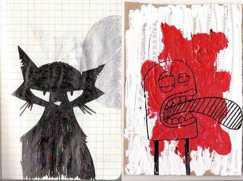 Black cat and red monster.