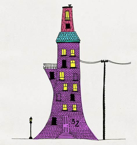 Drawing of a purple building.