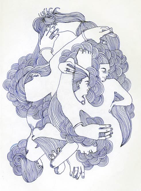 Drawing of people intertwined