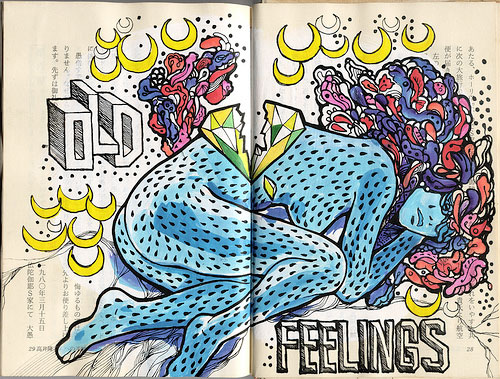 Feelings drawings and blue person.