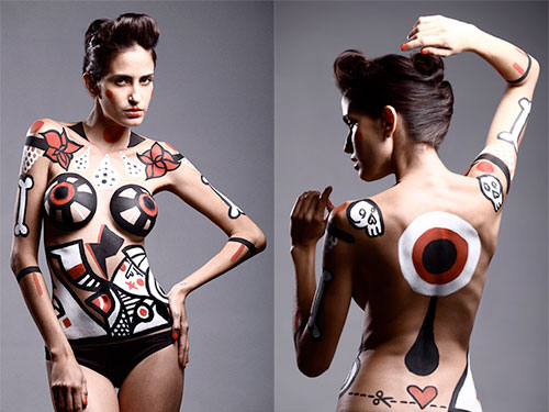 Paintings on woman's body.