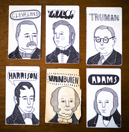 Drawings of Presidents.