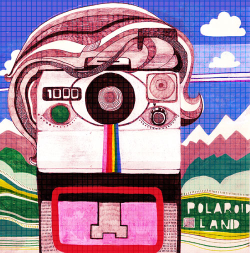 Drawing of a Polaroid camera.