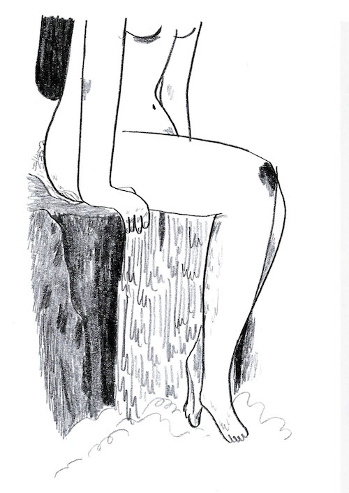Drawing of a woman's body sitting.