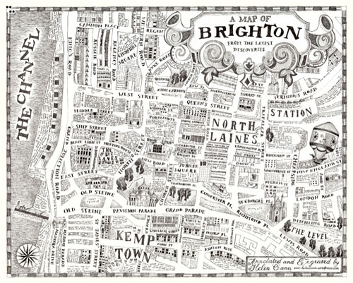 Hand drawn city map of Brighton.