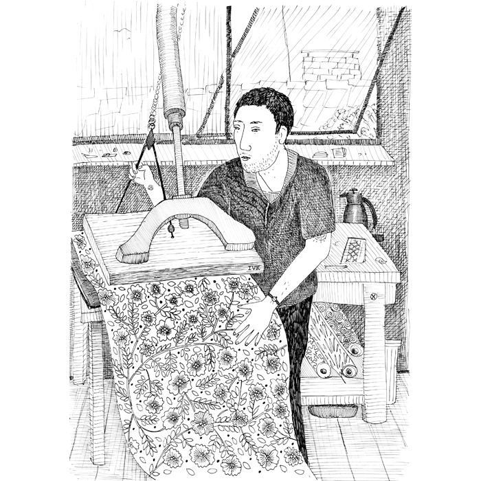 Sketch of a man working.