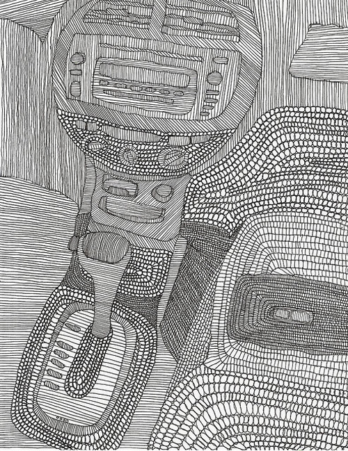 Textured drawing of a dashboard of a car