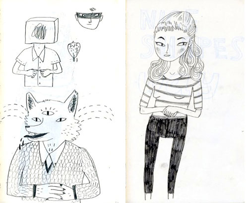 Cute doodles of a girl and a man-wolf