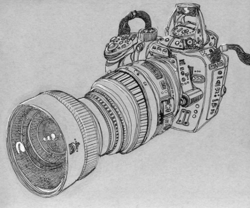 Analog drawing of a professional camera