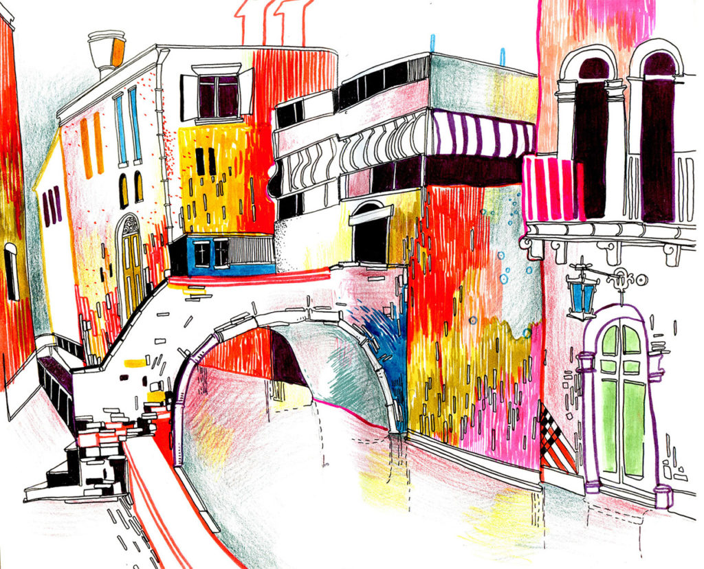 Colorful drawing Venice.