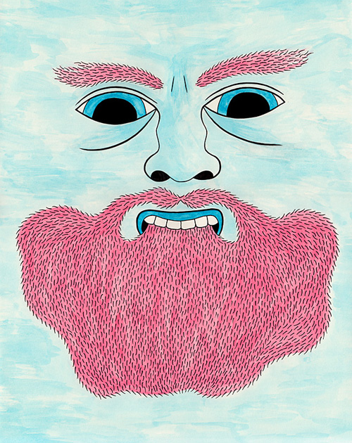 Face with pink beard and eyebrows,