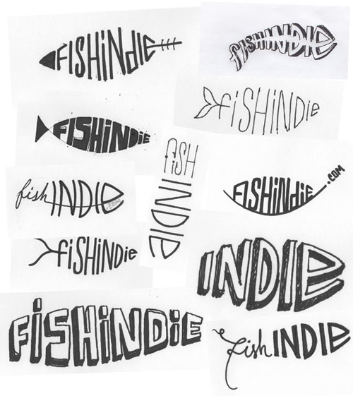 Multiple variations of the Fish Indie logo