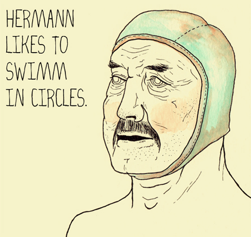 Sketch of a man with a swim hat.