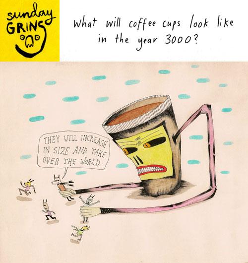 An illustration of what coffee cups might look like in the year 3000