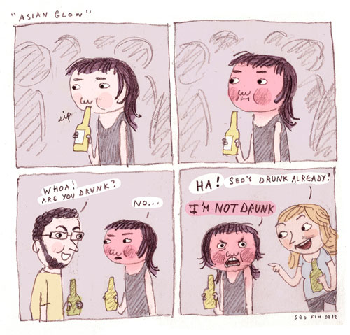 4 panel comic of character being questioned about being drunk