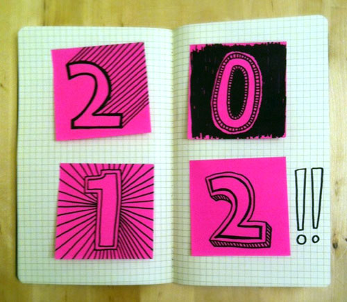 2012 in a pink and black sketch.