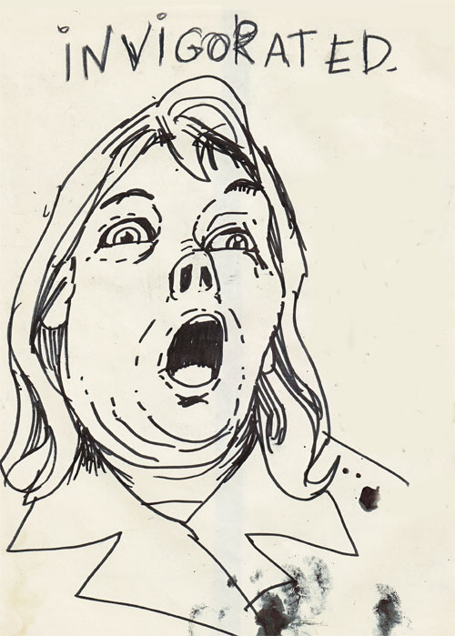 Linework drawing of a woman with her mouth open in shock