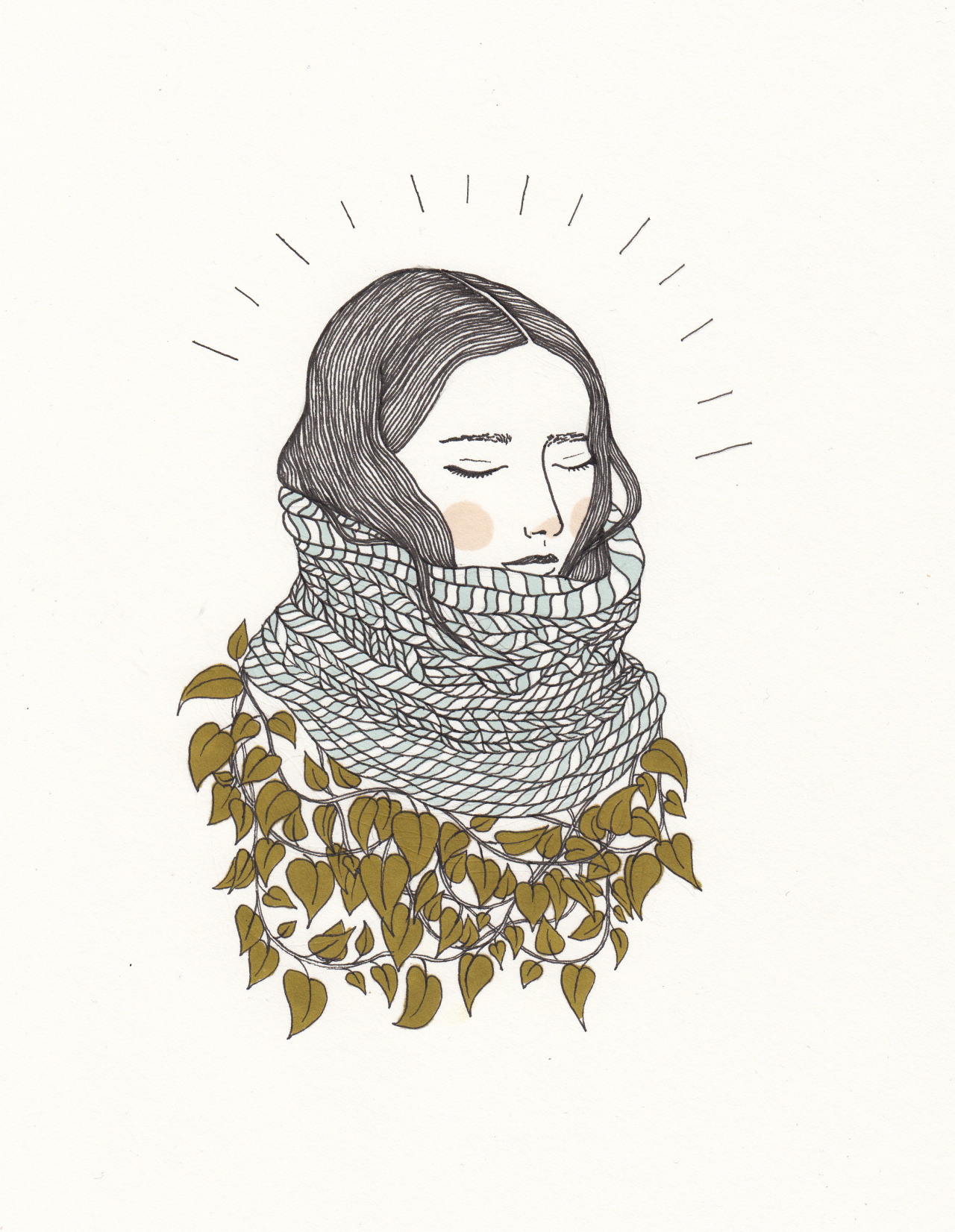 Sketch of girl with a scarf.