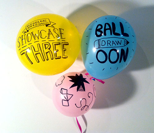 Balloon Doodle Showcase promoted on balloons.