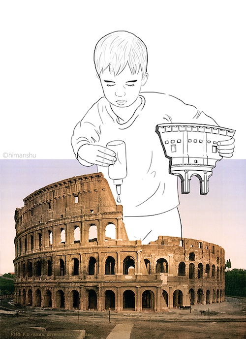Photo of Colosseum with doodle.