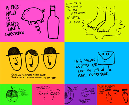Collage of funny sticky note doodles