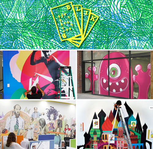 Collage of images showcasing murals