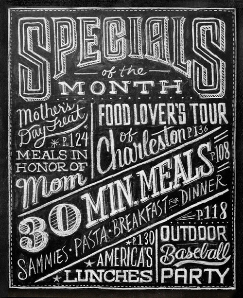 Specials of the month in chalkboard.