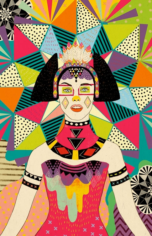 Colorful, geometric illustration of a woman