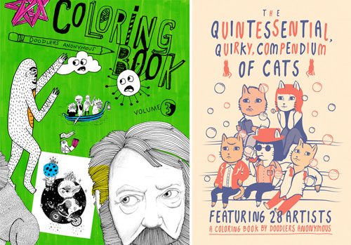 Image showing the two covers of the coloring books by Doodlers Anonymous