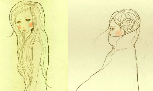 Drawing of girls crying