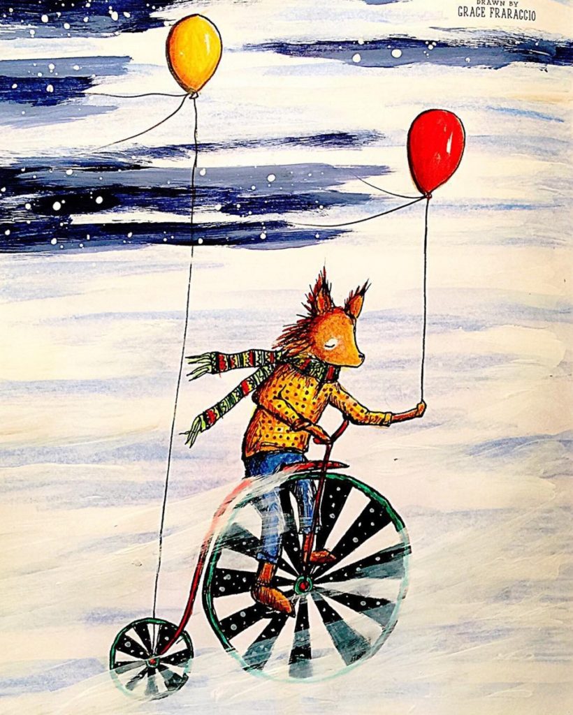 Animal on a tricycle with balloons.