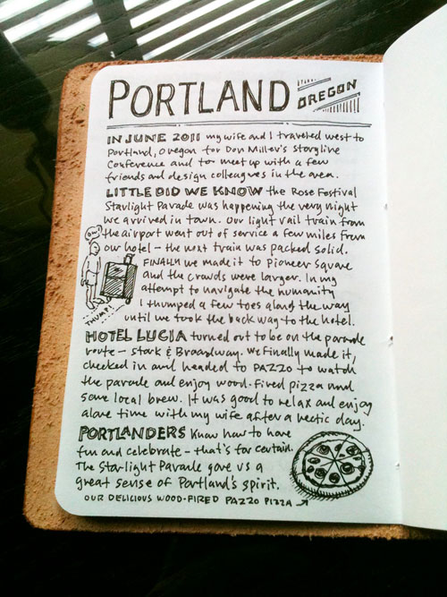 Hand lettering sketchbook page about Portland, Oregon