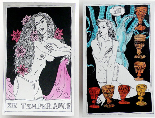 Two tarot cards drawings.