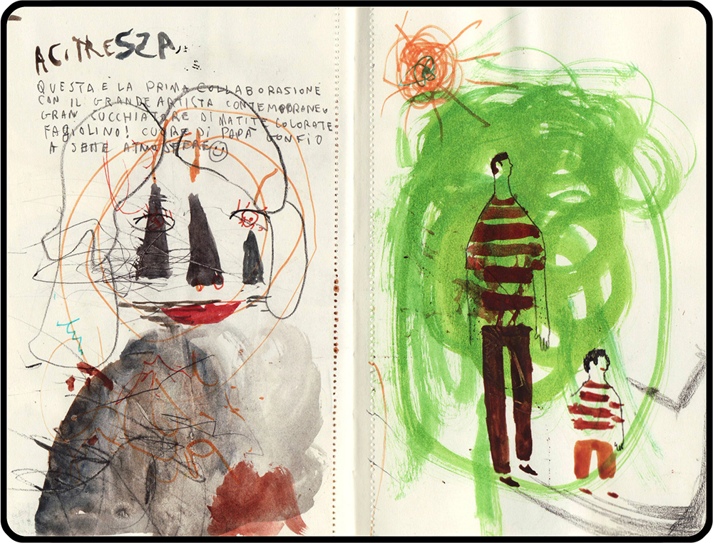 father son art, sketchbook, collaboration, collab, dad, toddler doodles
