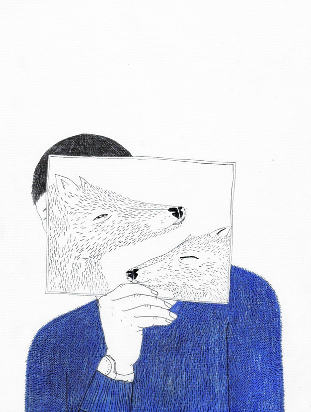 Drawing of fox face.
