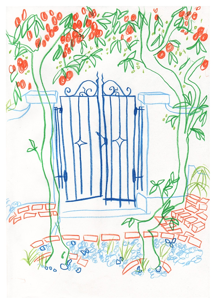 Drawing of a gate entrance.