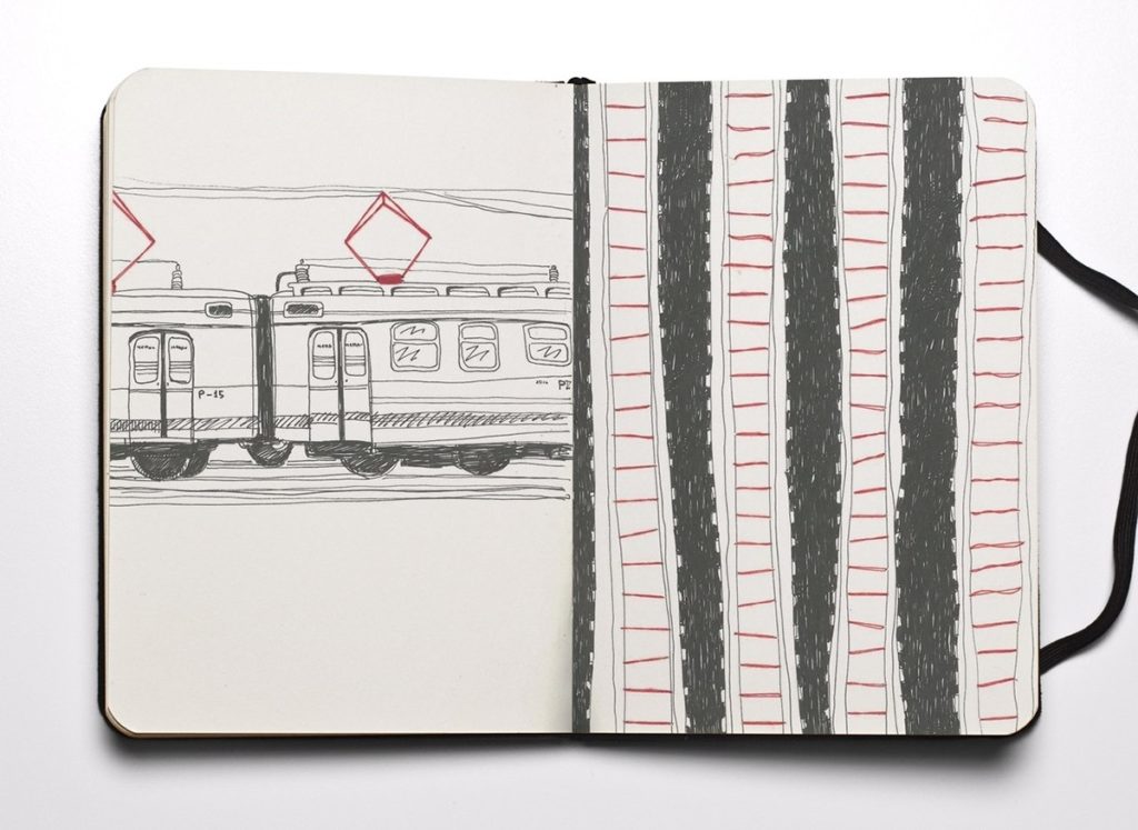 Drawing of train and tracks.