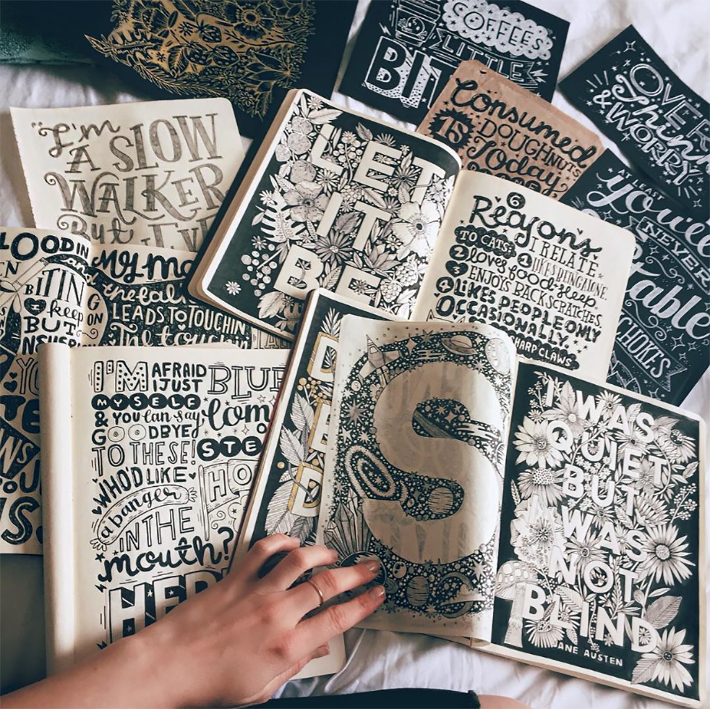Collage of several sketchbooks.
