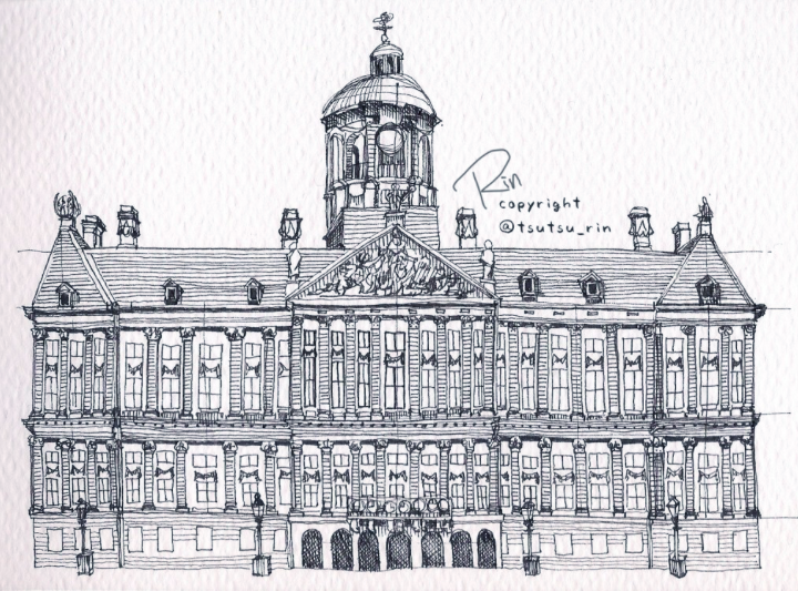 Drawing of an old European building