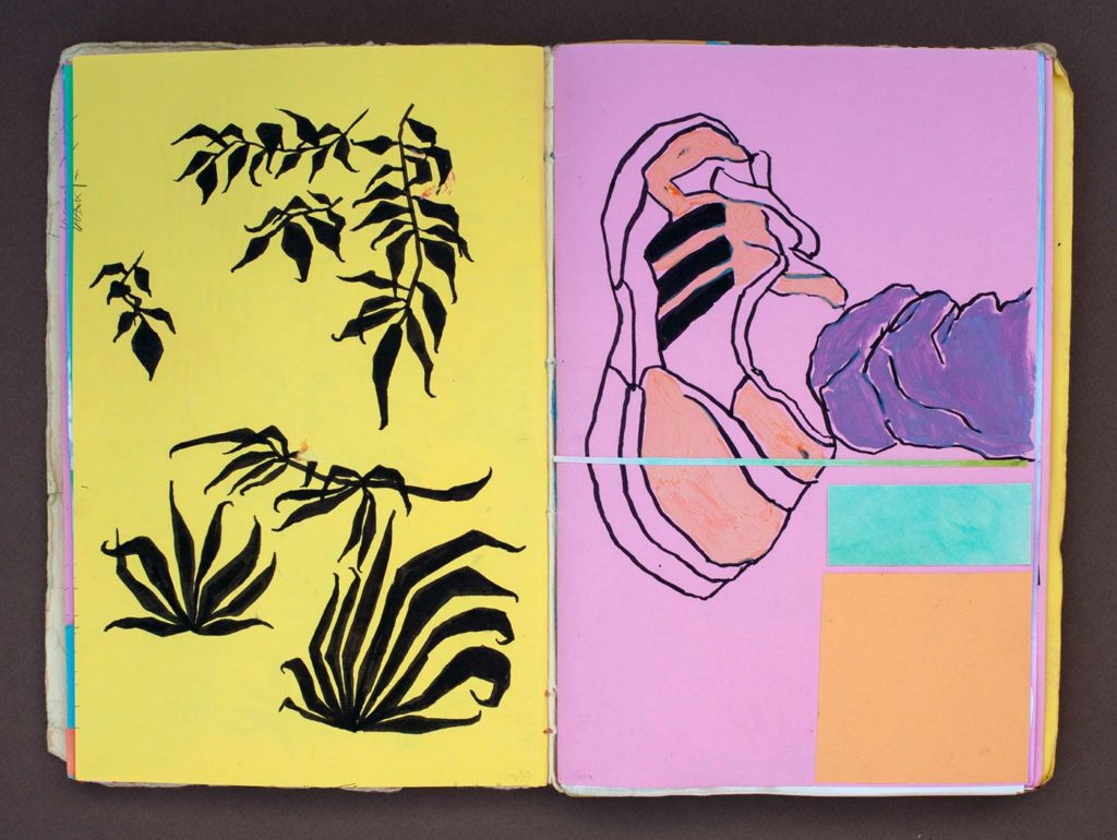 Collage of shoe and plants.