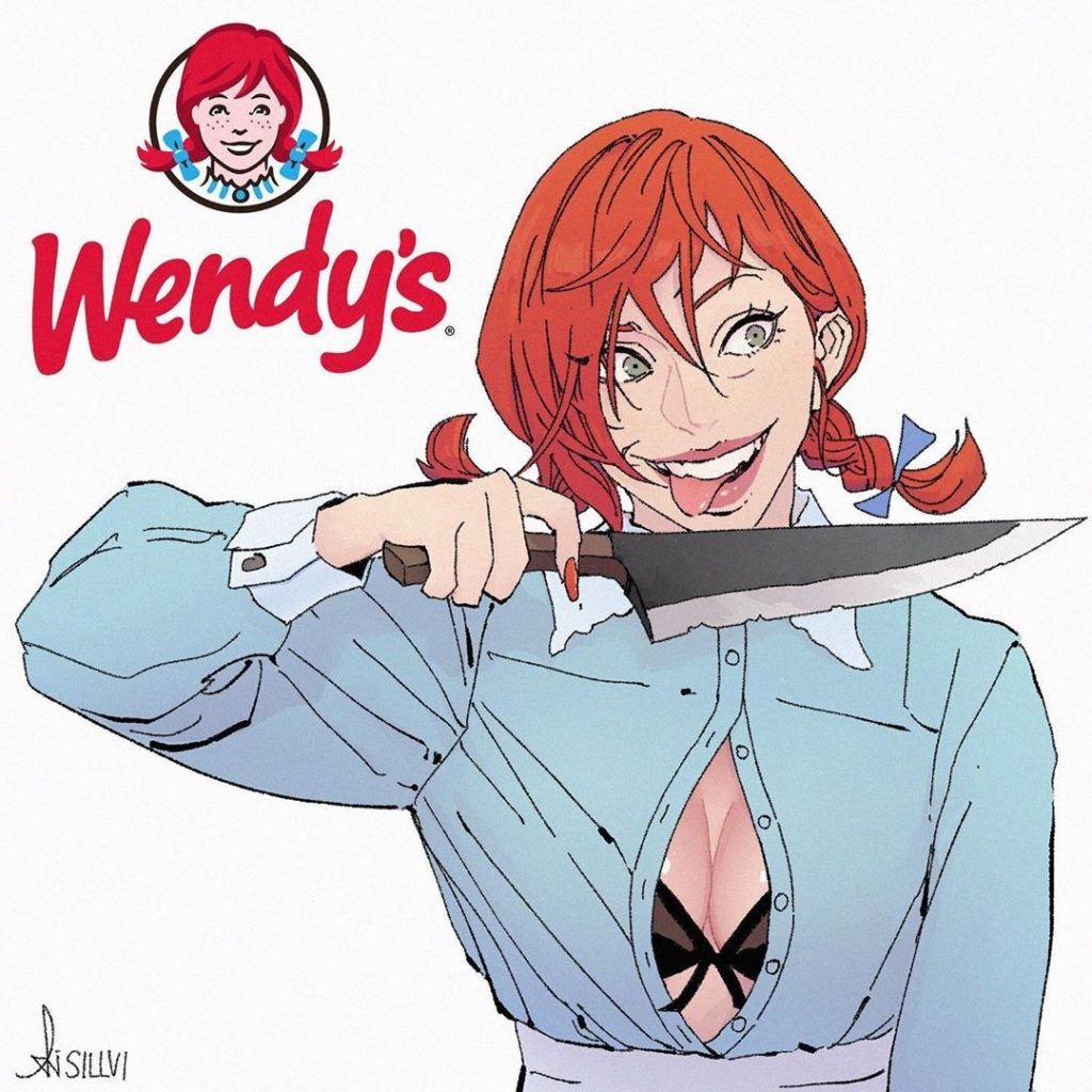 Drawing of harley quinn as Wendy Fast food