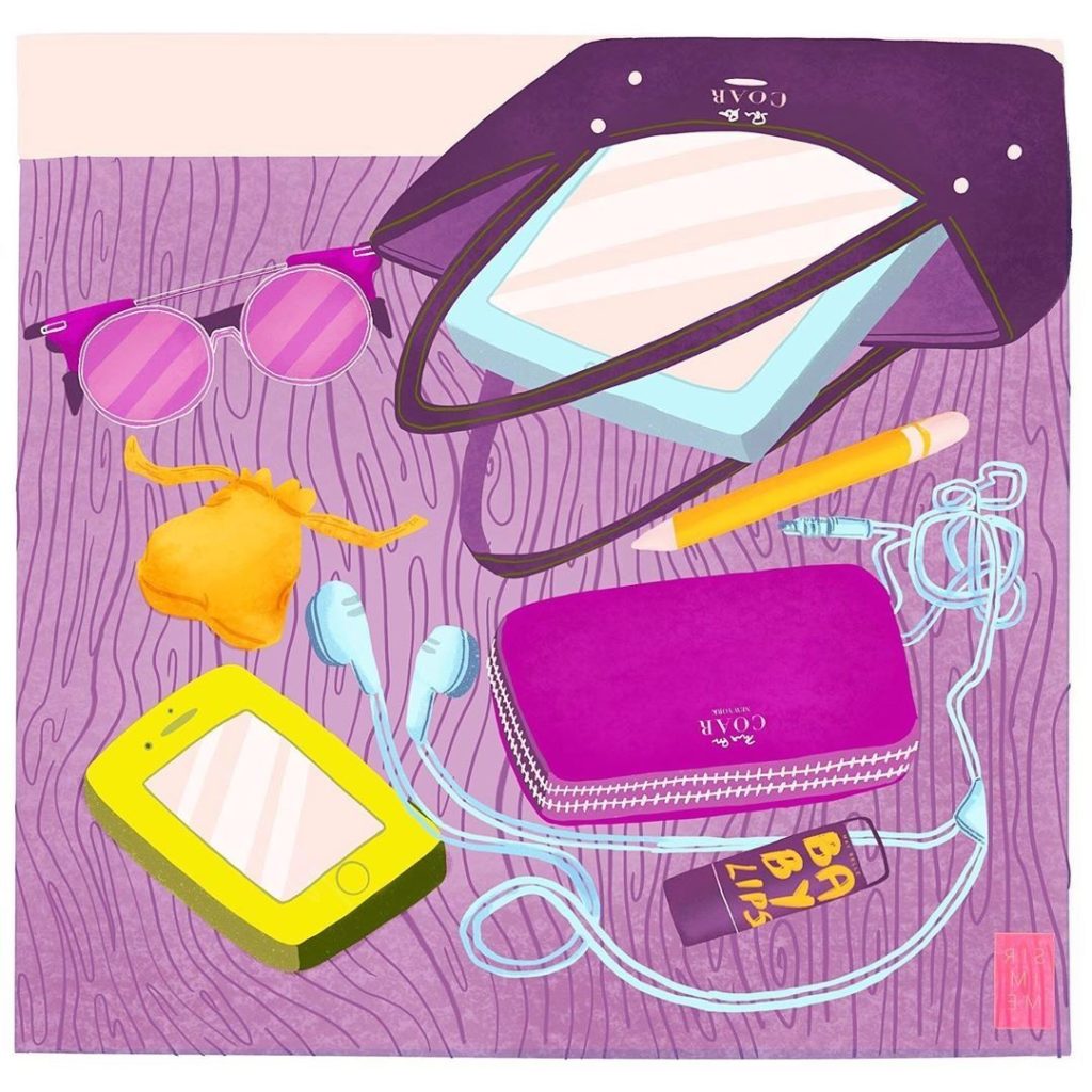 Illustration of items and a purse
