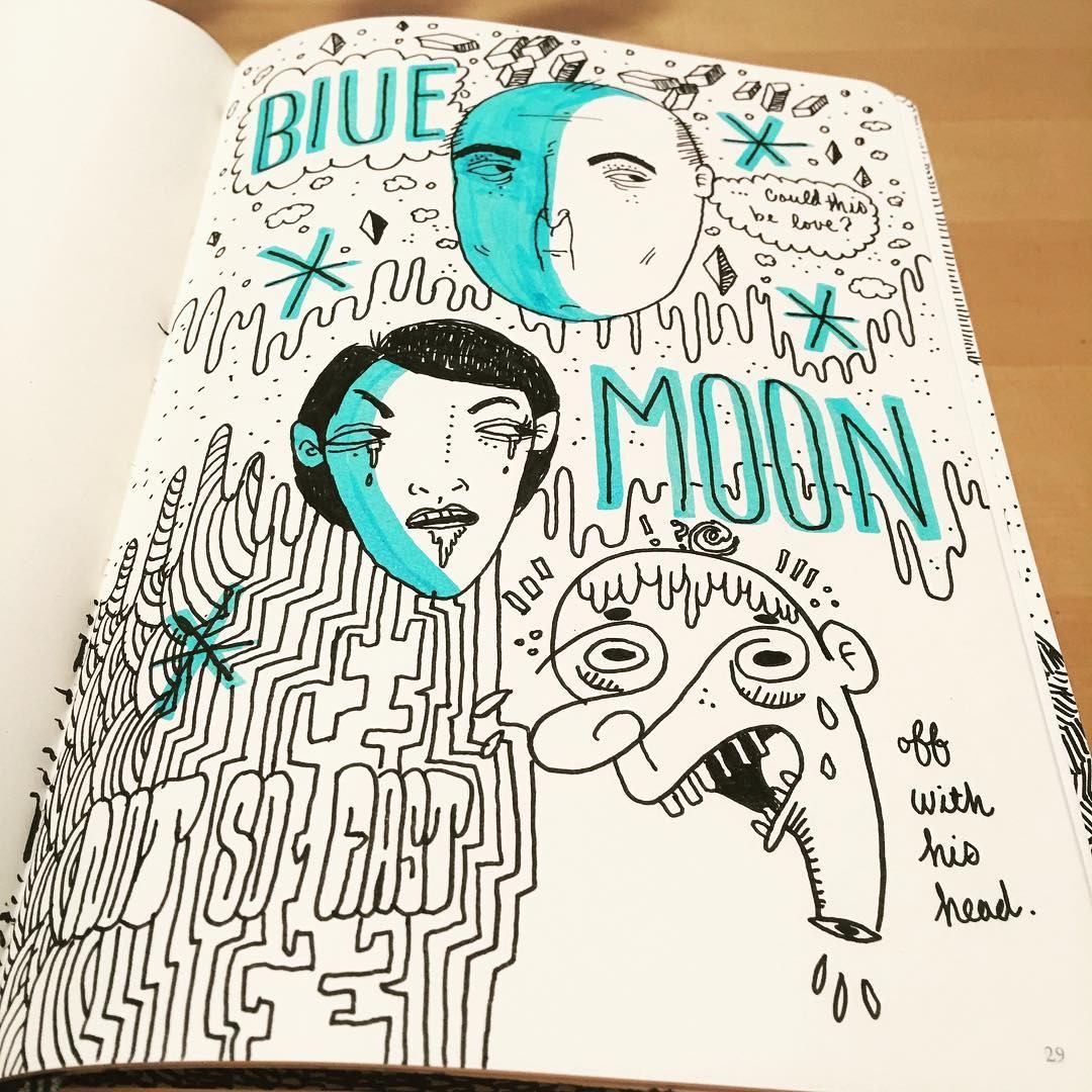 Sketch book page filled with quirky characters