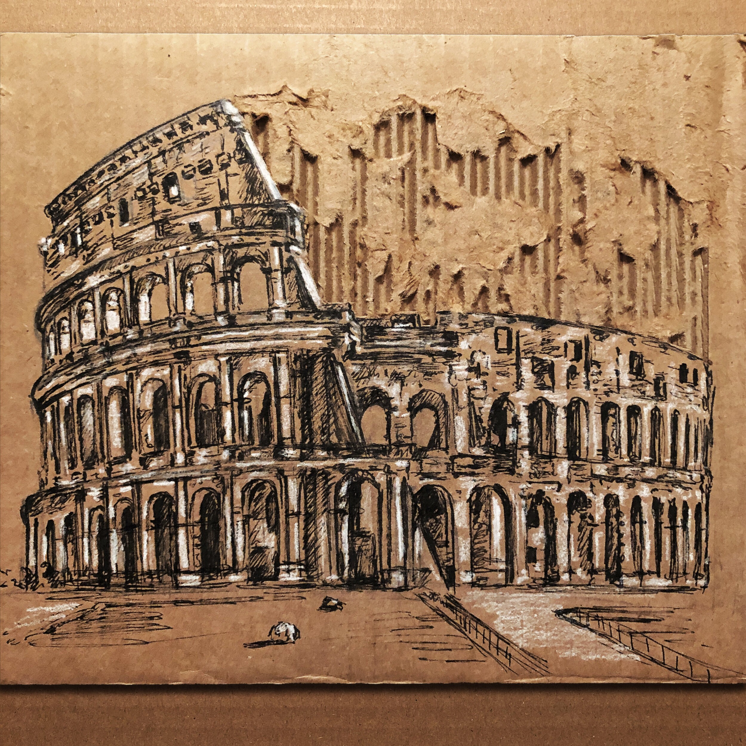 Cardboard box drawing of the coliseum