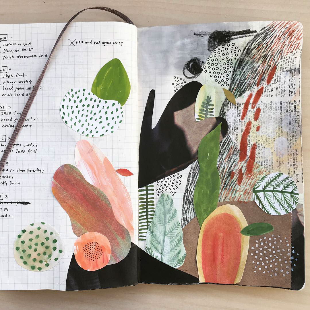 food drawings and a collage