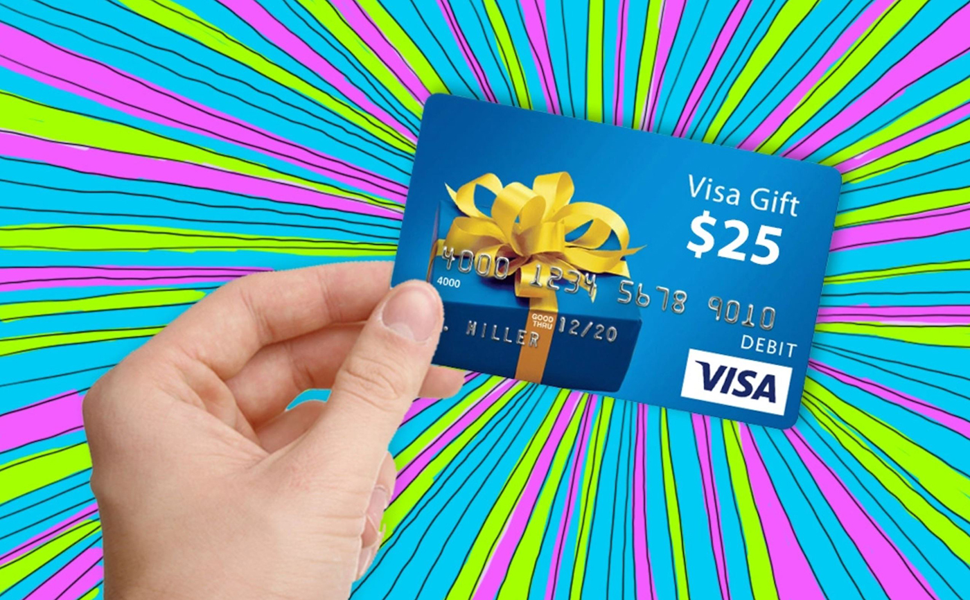 Image of a visa giftcard showing the prize of $25 with a colorful background