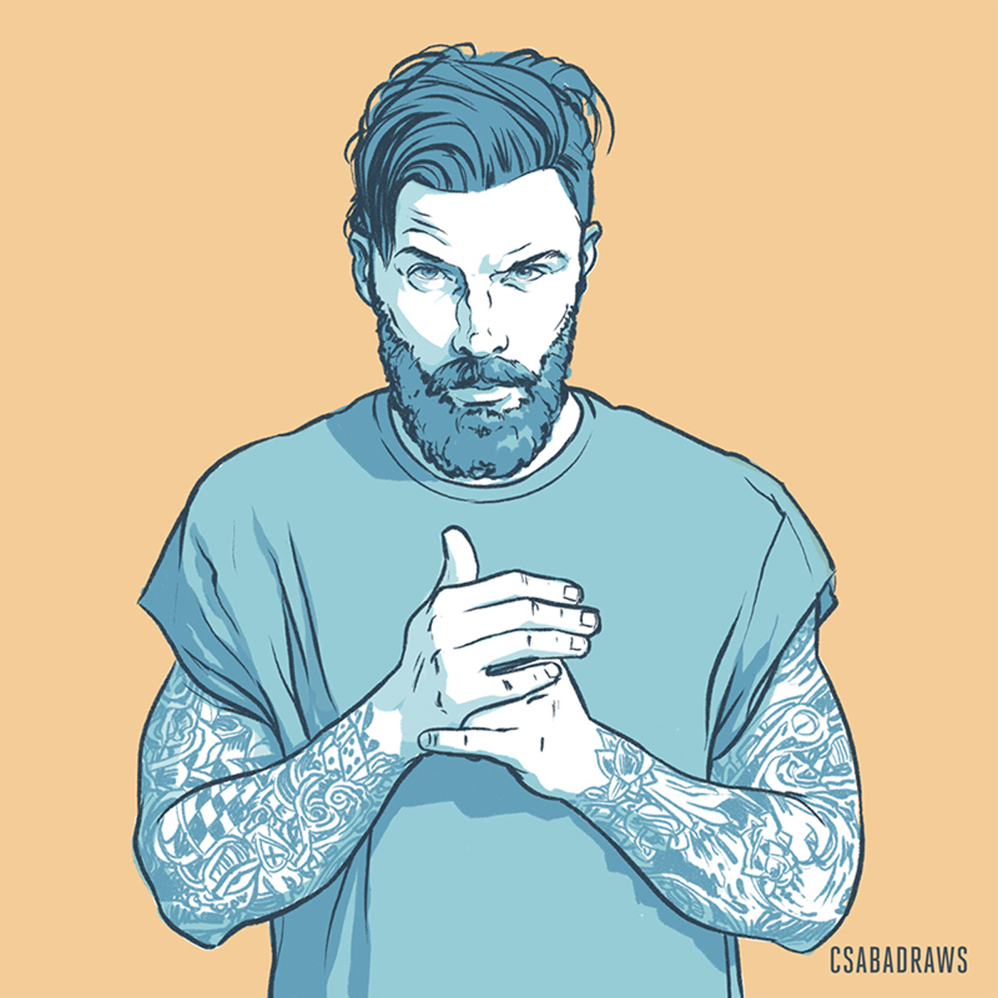 Drawing of a Guy With Tattoo and Beard