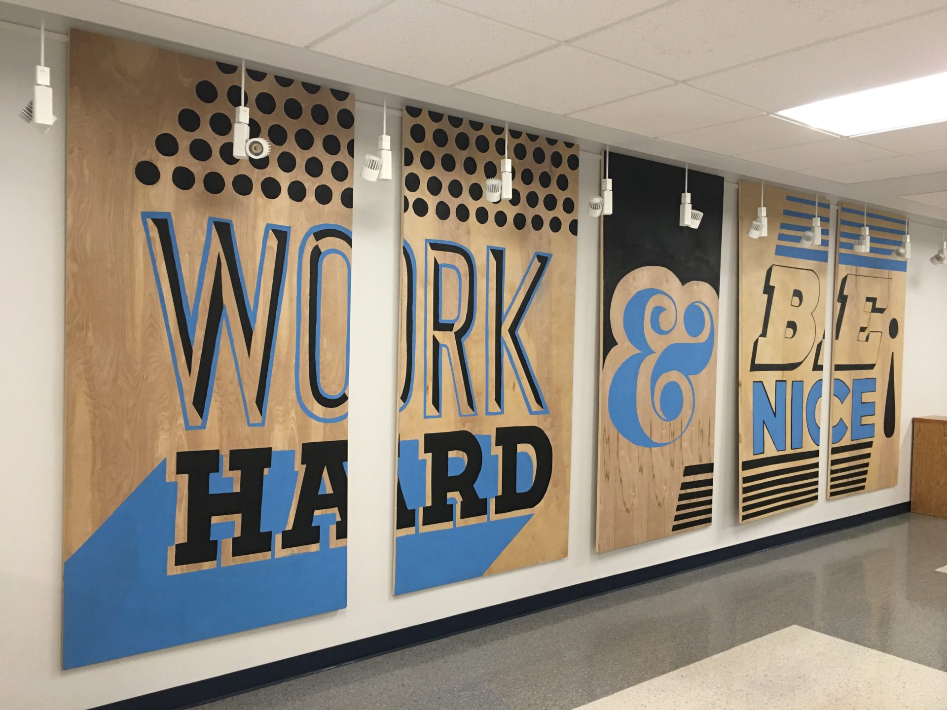 work hard, motivational, quote, lettering, hand-drawn, office mural