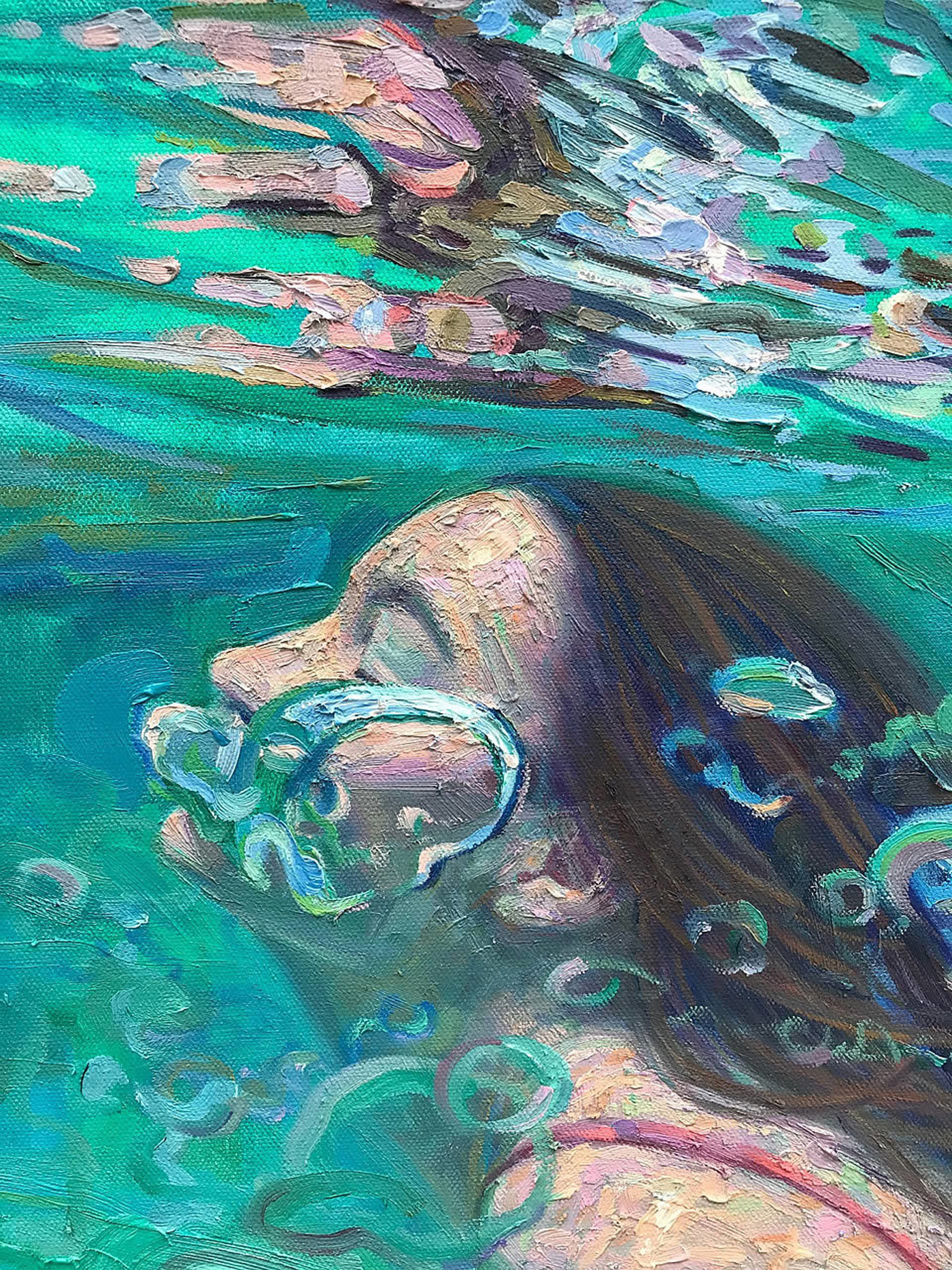 Oil Painting Of Endure Girl Under Water On Canvas