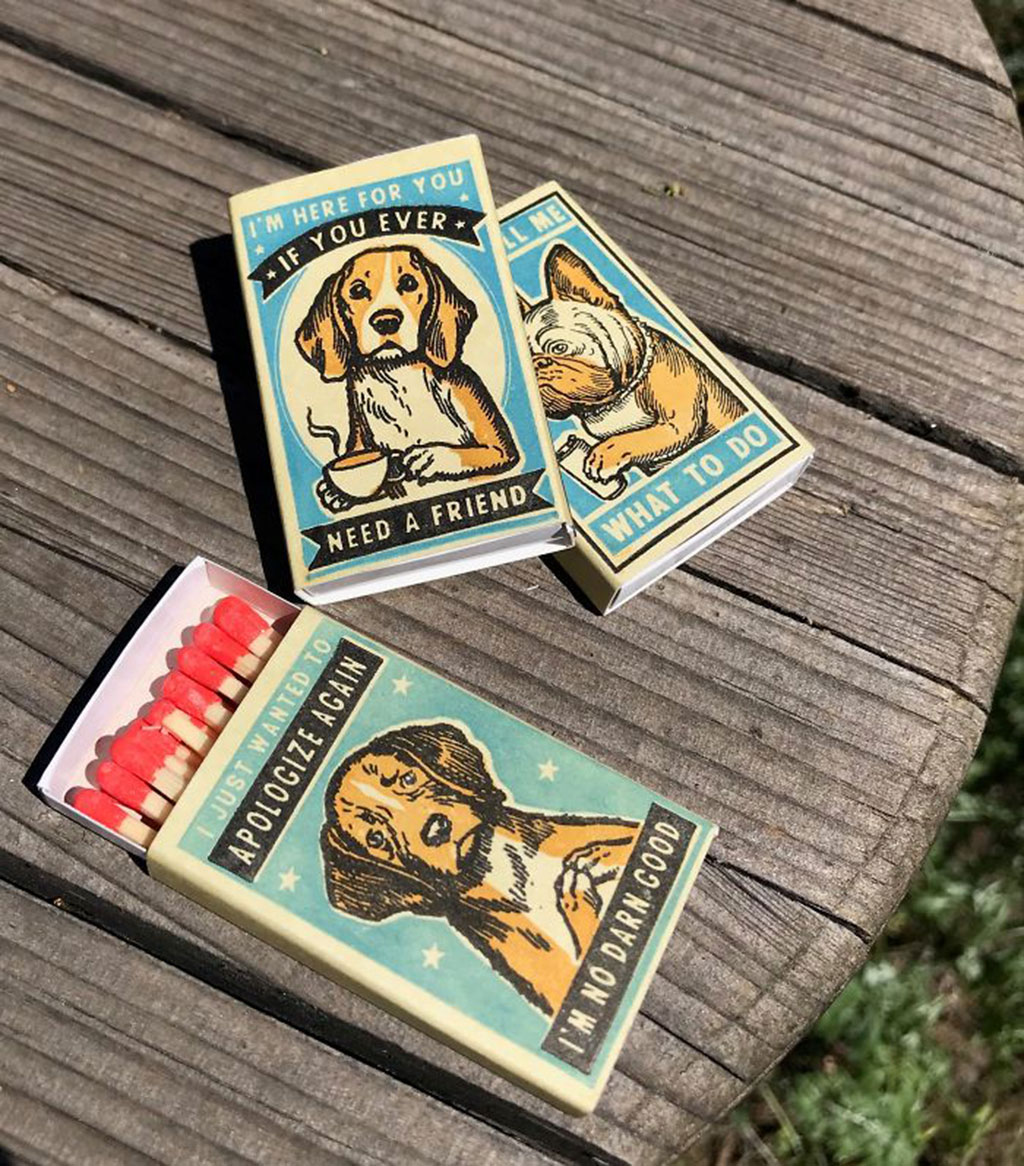 Oil-based Woodblock Print of Dogs on Matchbox